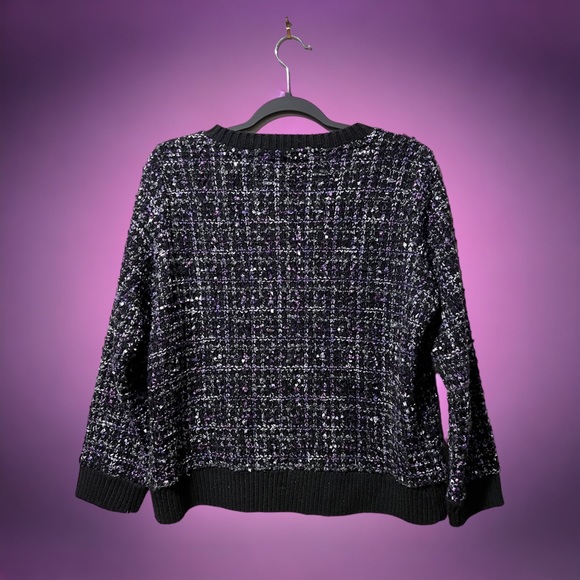 Allison Daley Petite Vintage L Purple, Black & Grey Tweed-like Zipper Jacket - Picture 7 of 8